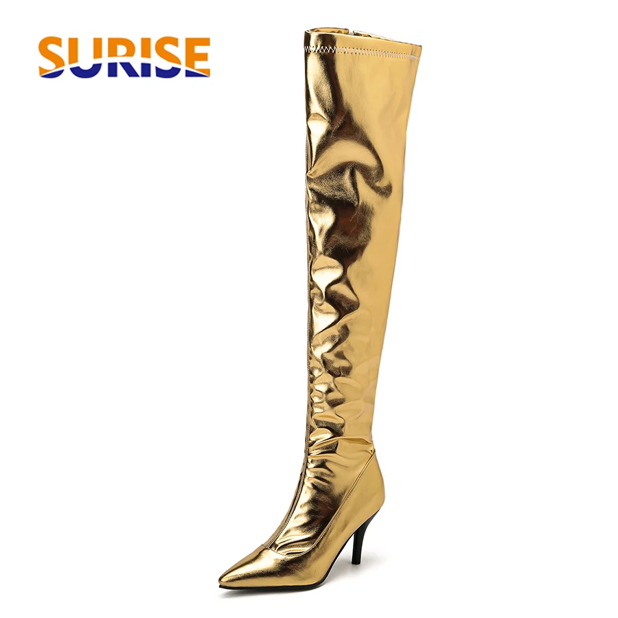 Riding Boot Short - Kadın Uyluk Yüksek Çizmeler Gümüş Altın