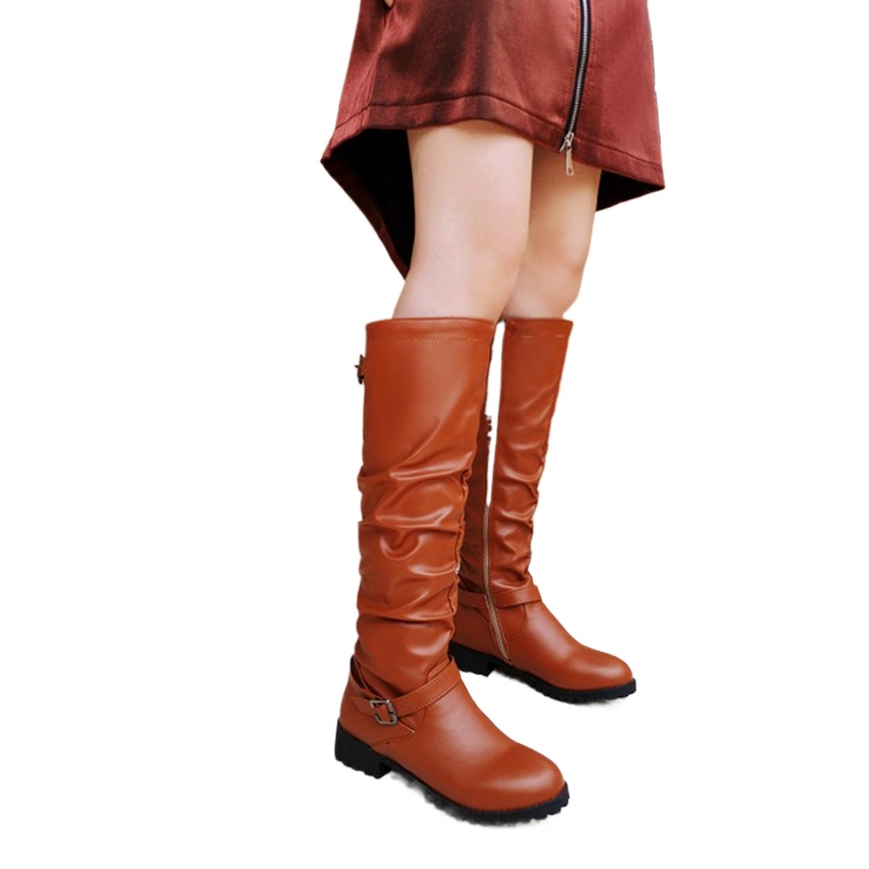 Riding Boot Short - Diz Yüksek Çizmeler Kadın Moda Pileli